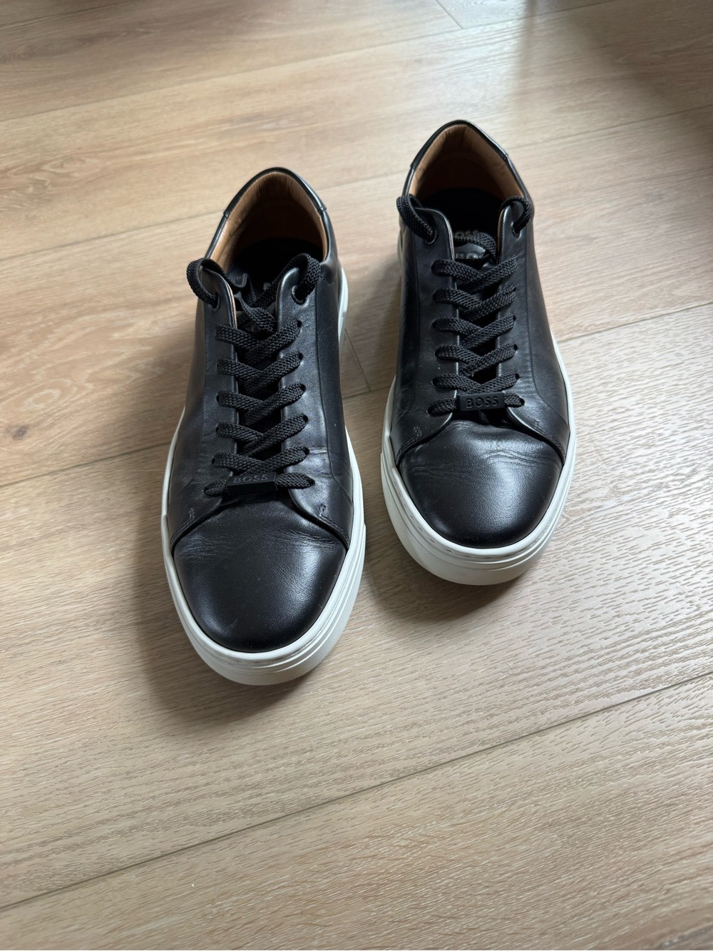 Boss Black Leather Low-Top Sneakers with White Sole - Picture 3 of 6